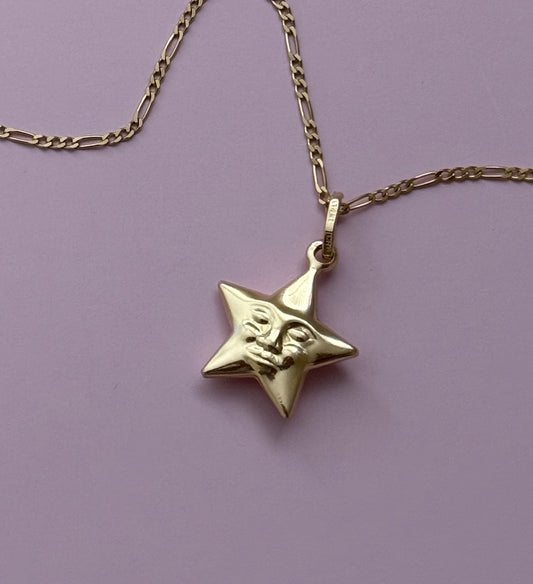14k Puffy Star Face Pendant