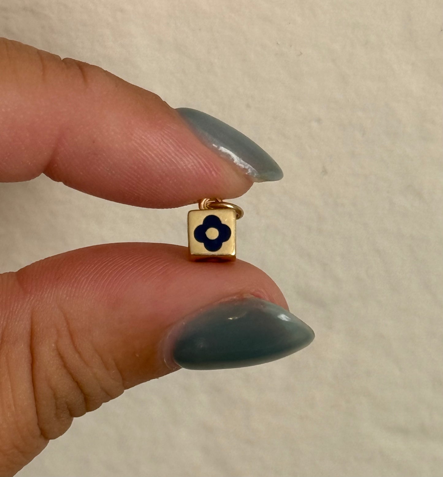 14k Enamel Flower Cube Pendant