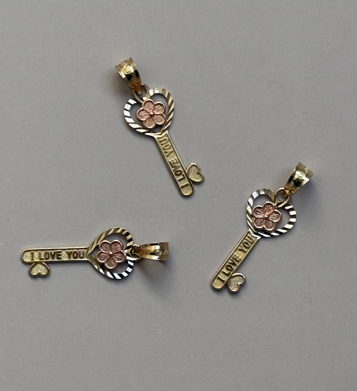 10k Two Tone Flower ILY Key Pendant