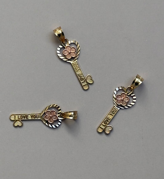 10k Two Tone Flower ILY Key Pendant