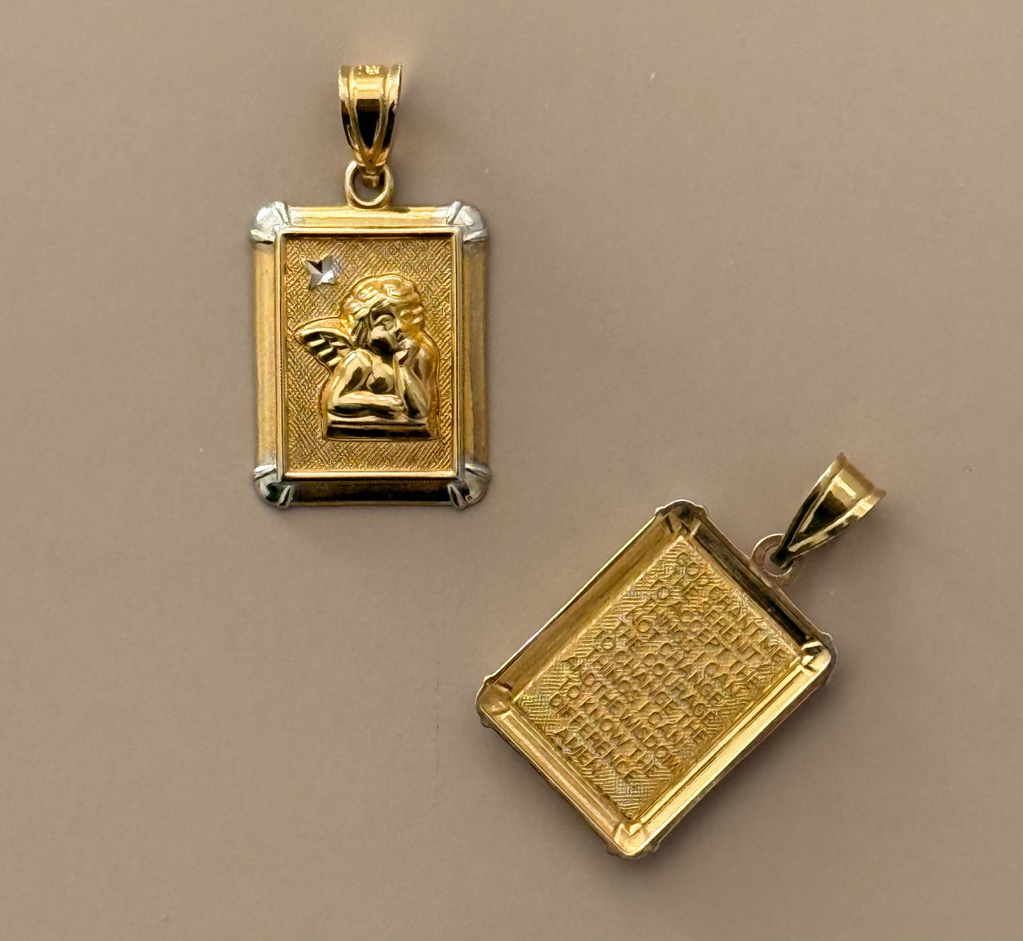 Vintage 14k Two Tone Cherub Serenity Prayer Pendant