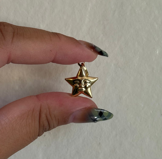 14k Puffy Star Face Pendant