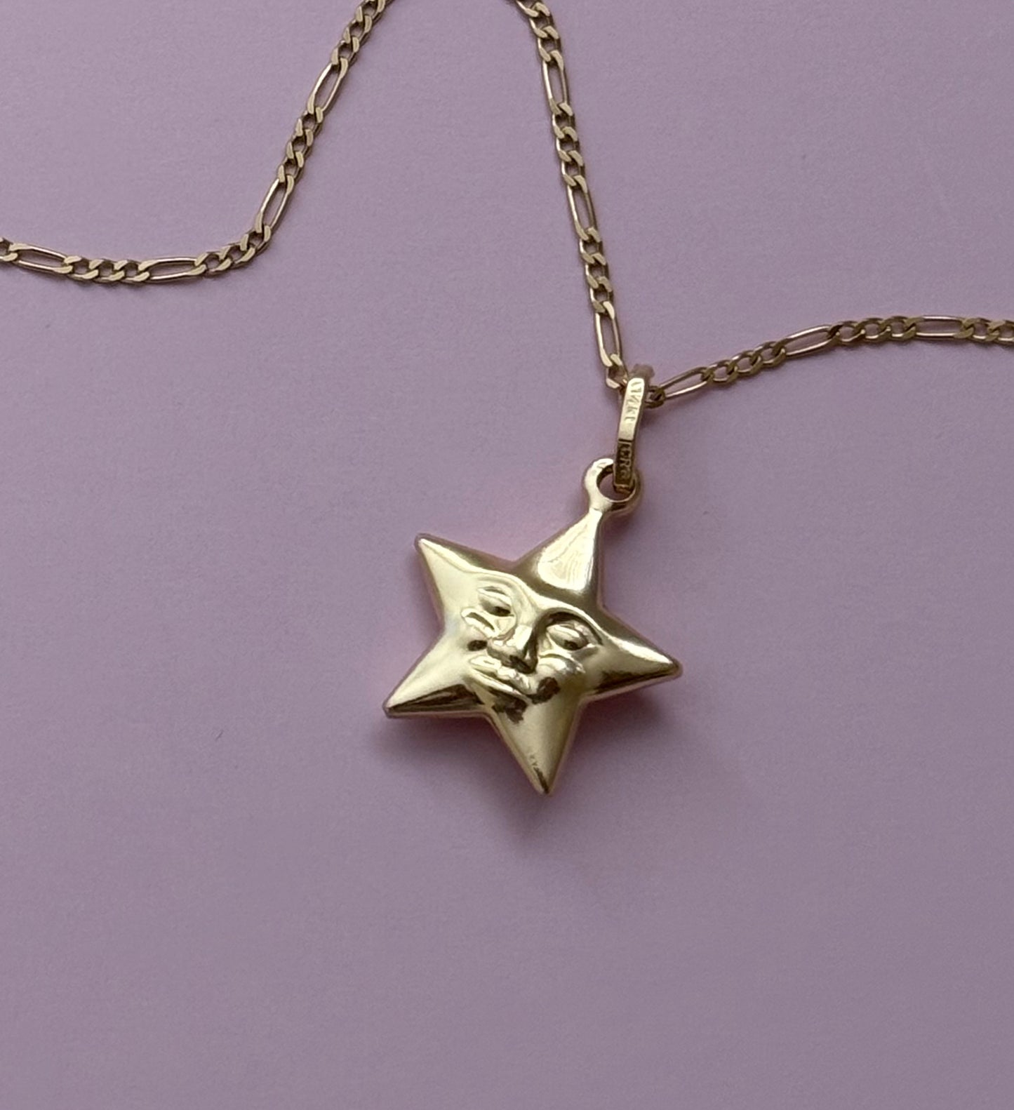 14k Puffy Star Face Pendant