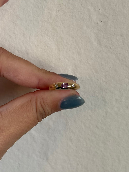 14k Pink Sapphire + Diamond Ring