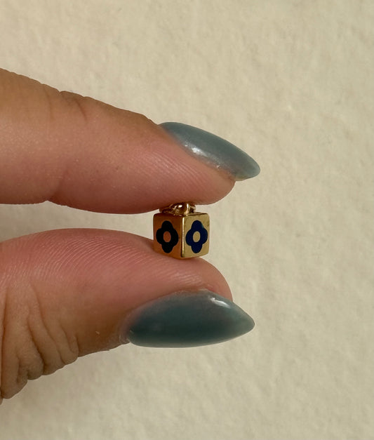 14k Enamel Flower Cube Pendant