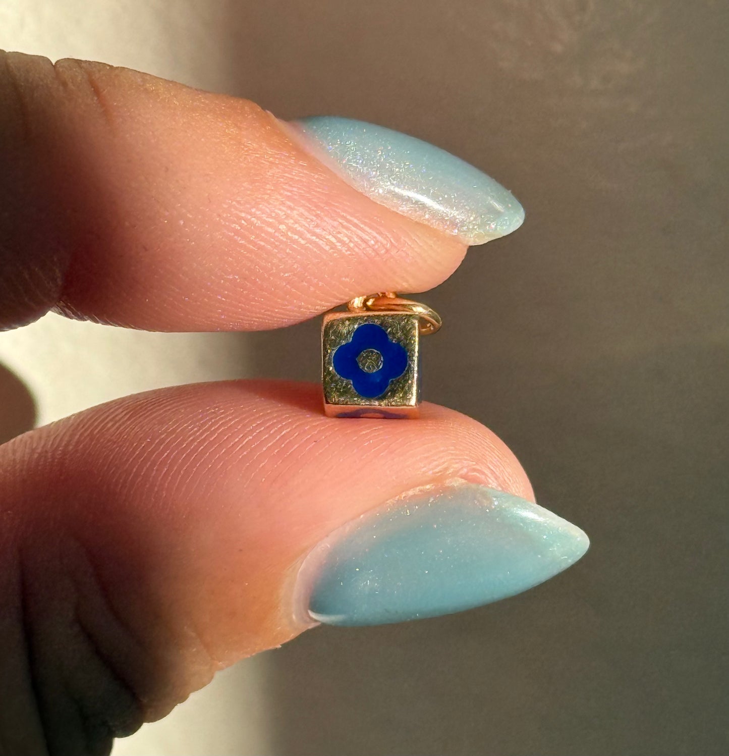 14k Enamel Flower Cube Pendant
