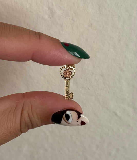 10k Two Tone Flower ILY Key Pendant