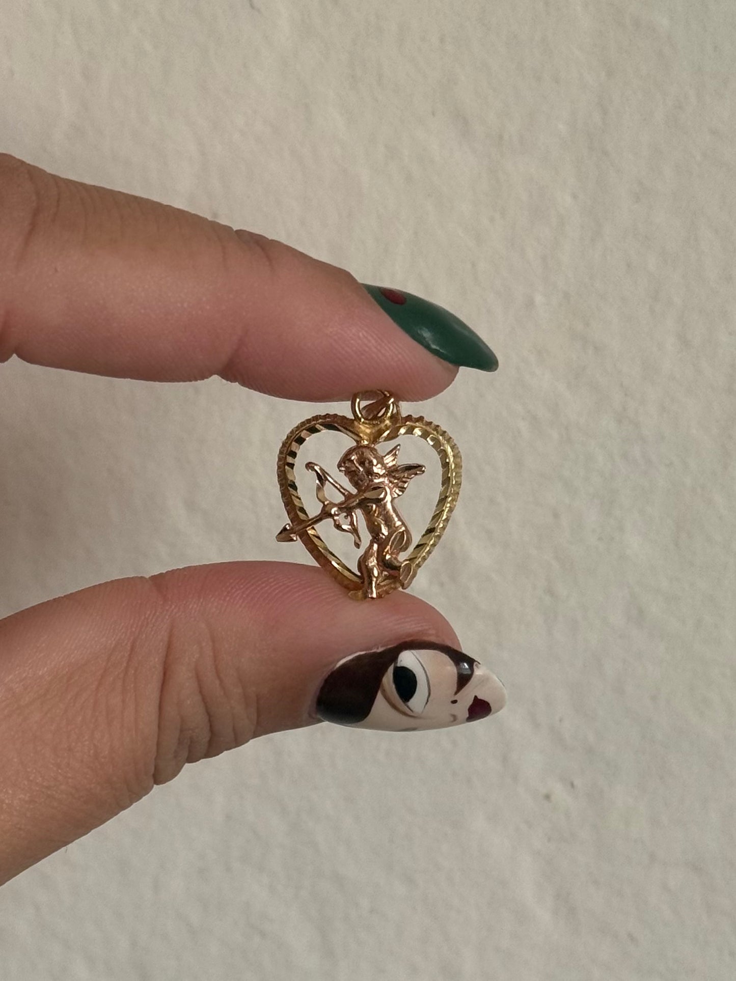 14k Two Tone Cherub Arrow Heart Pendant