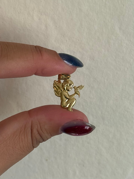 14k Angel + Dove Pendant